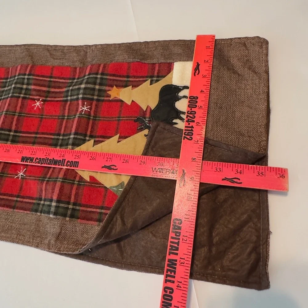 Rustic Plaid Christmas Table Runner Moose Deer Lodge Cabin Decor 13x70 Red Brown